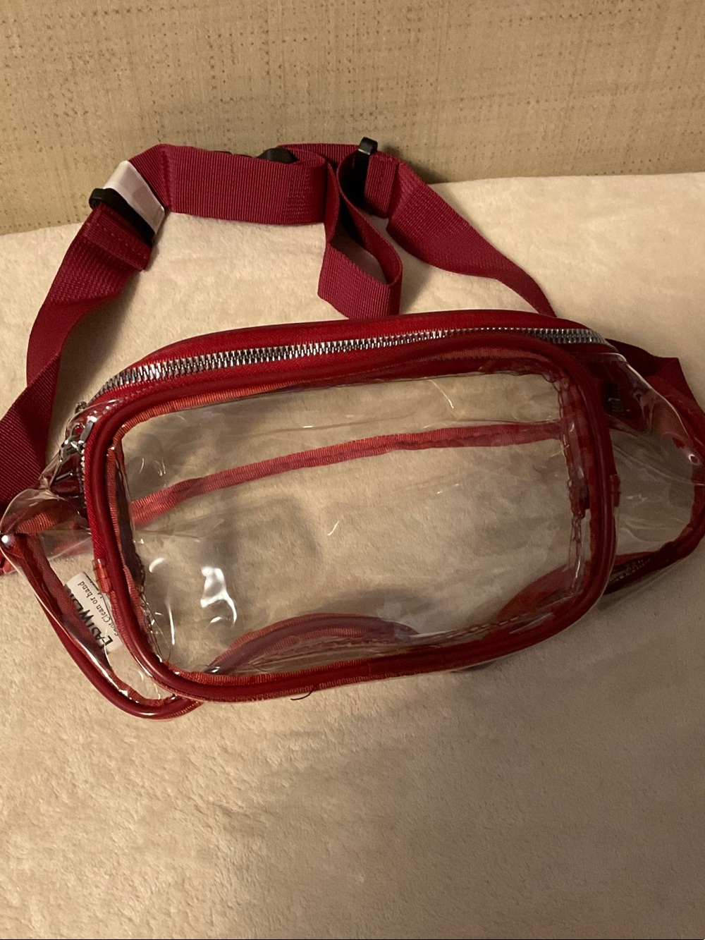 Clear PVC Belt Bag with Red Trim and Adjustable Strap